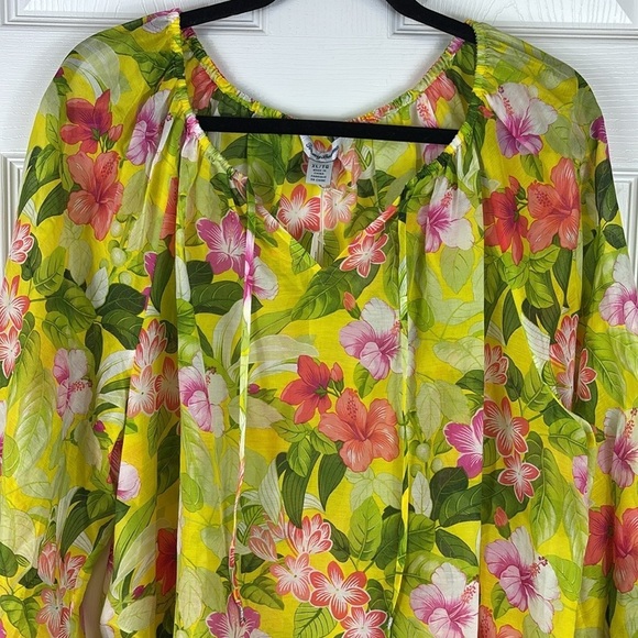 NWT Tommy Bahama silk blend happy hour yellow floral peasant top sz xl - Picture 5 of 10
